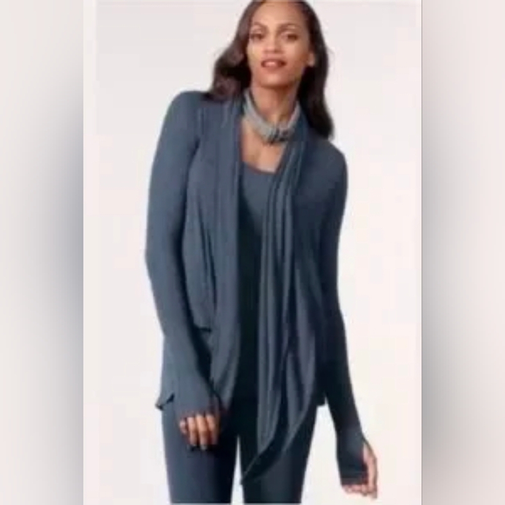 CABI #869 Dreamy Draper Blue Lightweight Open Front Cardigan Thumbhole Sz Large